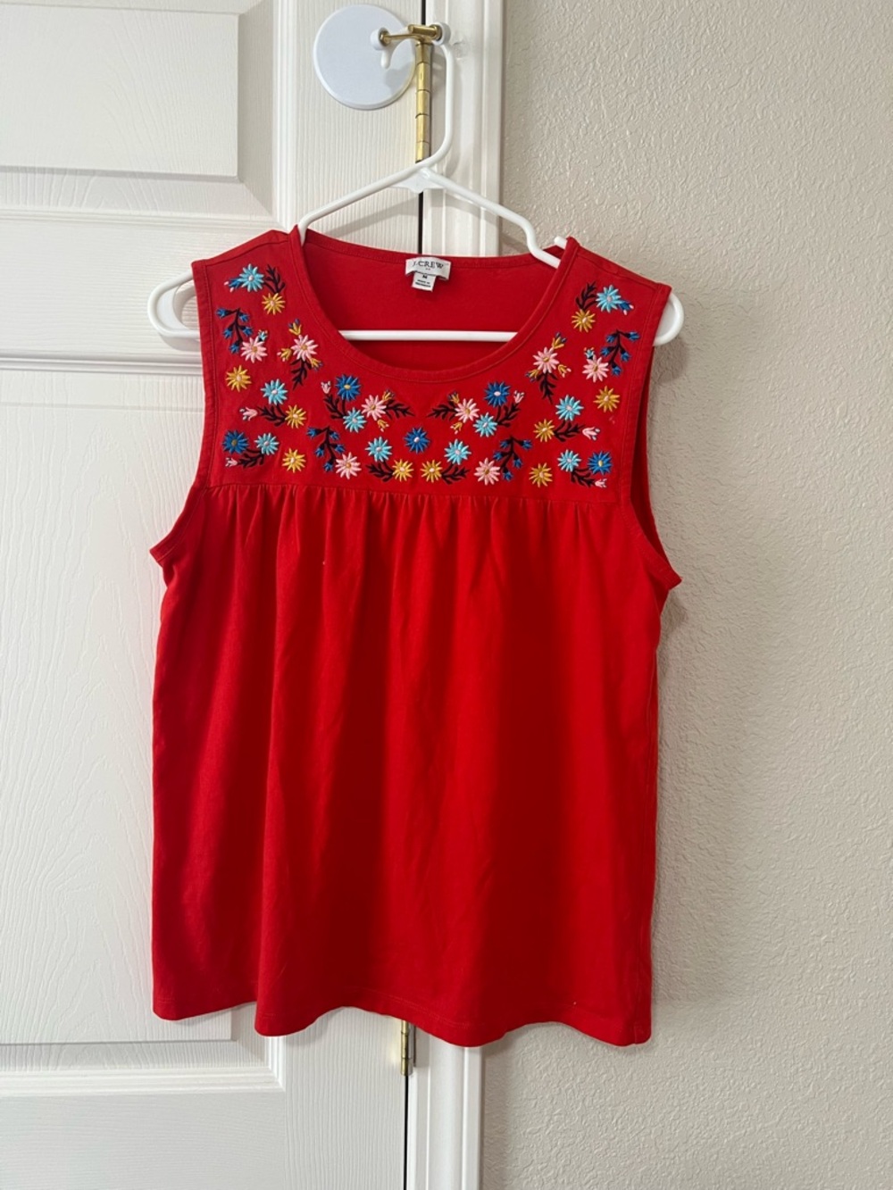 J.Crew Embroidered Floral Tank Top Red Boho Women’s Medium Style AO920